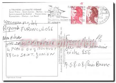 CPSM Haute Vienne Saint-Junien Bellac Le Dorat St-Leonard de Noblat Chalus Eymoutiers St-Yrieix Limo — Verso