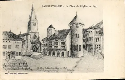 Rambervillers - A Praça da Igreja em 1597 — desenho da época, editor Rivot fils