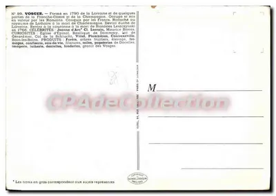 Vosges — Cartolina illustrata con mappa geografica e personaggi — J.P. Pirch — Verso