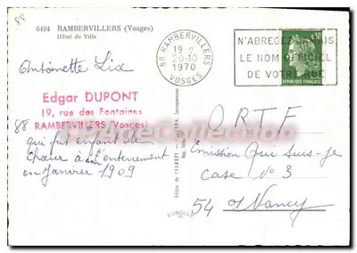Albergo Comunale di Rambervillers — Vosges — Edizione Europea — Verso