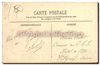 Bilhete postal antigo Torre do Castelo de Bléneau — Editio C.F. Coupat — Verso
