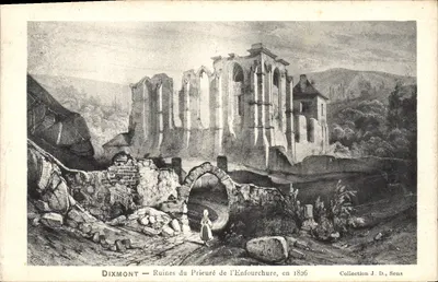 Dixmont — Ruínas do Priorado de l'Enfournure, em 1826 — Coleção J. D., Sens
