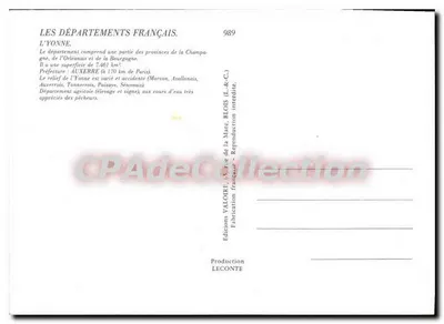 Yonne — Karta pocztowa turystyczna z mapą i zdjęciami miejsc — Wydawnictwo BLOIS (L.&C.) — Rewers
