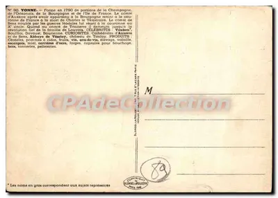 Yonne — Carte géographique et historique — Éditeur J.-P. Pinçon, N°90 — Verso