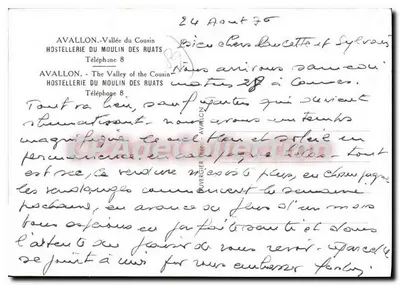 Avallon - Valle del Cousin — Posada del Molino de los Ruats — Teléfono 8 — Reverso