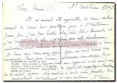 St-Anthème — Puy-de-Dôme — Auvergne — ogólny widok, kościoł, wodospad, przepływ, kartka pocztowa — Rewers