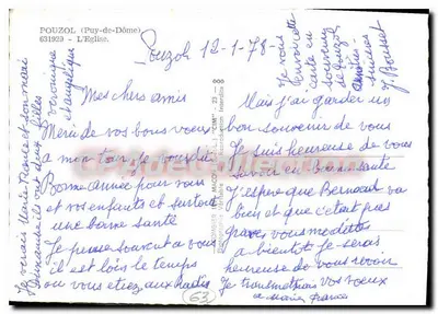 Kościół w Pouzol (Puy-de-Dôme) — widok budynku z wieżą — fotografia CIM — Rewers