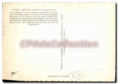 Orcival (P.-de-D.) — Vista geral — Éditions 'LA CICOGNE' — Verso