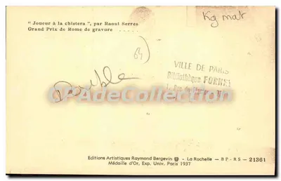 Jogador de chistera — Grande Prêmio de Roma de gravura — Edições Artísticas Raymond Bergevin — Verso