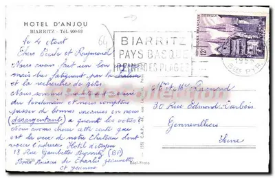 Hôtel d'Anjou — Biarritz — Réal-Photo — Verso