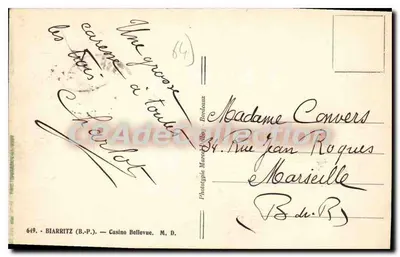 Biarritz — Kasyno Bellevue — Fototypia Marcel Béog, Bordeaux, nr 649 — Rewers