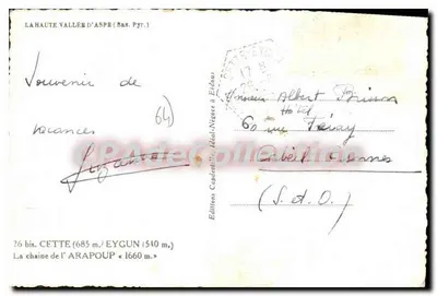 Wysoka Dolina Aspe (Basse-Pyrénées) — widok panoramiczny z kościołem i łańcuchami gór — Wydawnictwo Capdeville, Idéal-Négoce w Eydous — Rewers