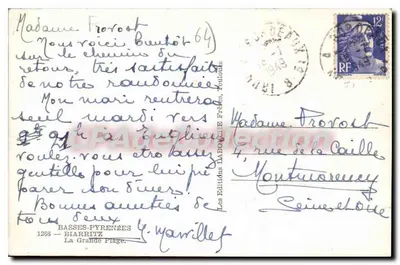 Biarritz — La Grande Plage — Les Éditions des Pyrénées, n° 1265 — Verso