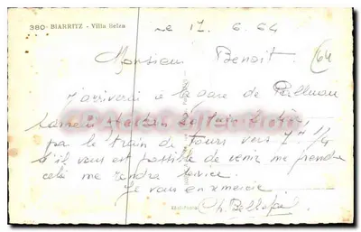 Biarritz - Villa Belza — editore Réal-Photo, n° 380 — Verso