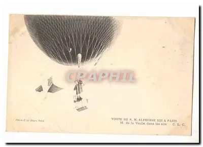 Visite de S M Alphonse XII a Paris CPA M e la Vaulx dans les airs (zeppelin balloon aviation Afrique Africa) TOP