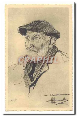 Portrait d'homme âgé — dessin au crayon — Audolime Hommaux