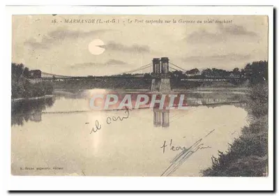Marmande (L.-ci-G.) — O Ponte suspensa sobre a Garonne ao pôr do sol — M. Brune papeterie, editor