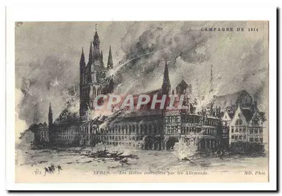Ypres — Les Halles incendiées par les Allemands — ND. Phot.