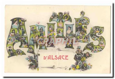 Amities — Carte décorative avec lettres ornées de scènes féminines — Éditeur : D'ALSACE