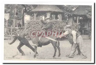 Robinson Bilhete postal antigo L’ane recalcitrant (reprodução)