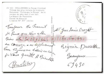 Collonges-la-Rouge — pueblo con casas de arenisca roja — editor M. Théolac, n°19/303 — Reverso
