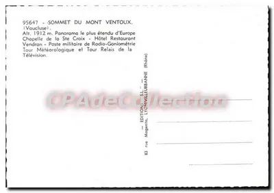 Cume do Monte Ventoux — Panorama mais amplo da Europa — Edições S.I. Lyonvilleurbanne — Verso