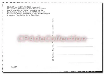 SOMMET du MONT-VENTOUX — Najbardziej rozbudowany panorama Europy — Éditions S.L. des Frères Lumières — Rewers