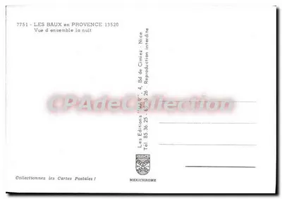 Les Baux-en-Provence — Vista general de noche — Ediciones 'MAB' Niza — Reverso