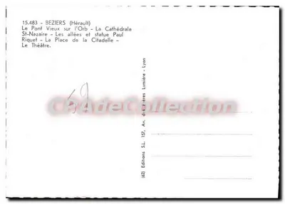 Beziers — Vista panorâmica — Edições dos Irmãos Lumières, n°15.483 — Verso