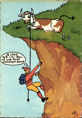 Cowboy escaladant une falaise — dessin humoristique — CR 69