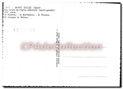 Nowoczesna pocztówka Święty Gilles Baszy Reliefu Z Katedry Abbatalnej — Rewers