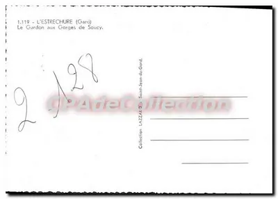 Bilhete postal moderno A Vista de L'Estrechure no Rio Gardon nas Gorges de Soucy — Verso