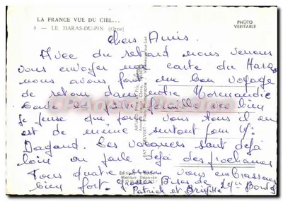 Le Haras-du-Pin — vue aérienne du haras et de ses bâtiments — éditeur COBY — Verso