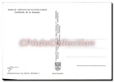 Colheita de lavanda — campos floridos com três colhedores — editor IRIS, n° 1R13 — Verso