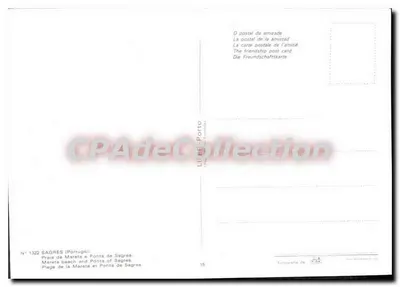 Praia de Mareta e Ponta de Sagres — Portugal — N° 1322 — Éditeur Lito Porto — Verso