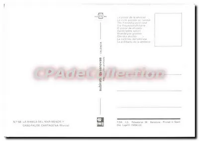 Cabo Palos, Cartagena — La Manga del Mar Menor — editor subiratrasanovas, N° 68 — Verso