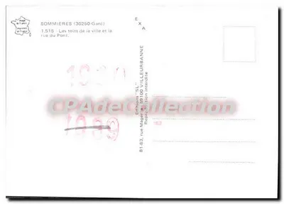 Sommieres (30250-Gard) — Os telhados da cidade e a rua do Ponte — Edição 'SL' VILLEURBANNE — Verso