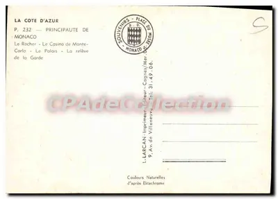 Monako — Kraj Monako — wydawca L. LARCAN, nr P. 232 — Rewers