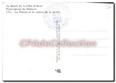Palais de Monaco — Relève de la garde — Wydawnictwo Y.P.A. Nice — Rewers