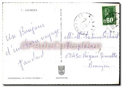 Lourdes — Souvenir of Lourdes — Published by A. Doucet, Mexichrome — Back
