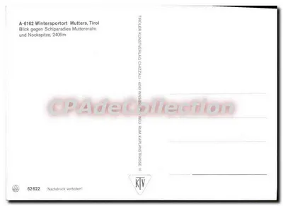 Mutterers — Ansicht des Schiparadies und der Nockspitze, 2406 m — Tirolien Kunstverlag Chizzaui — Rückseite