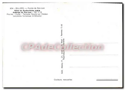 Bilhete postal moderno Billiers Pointe De Pen Lon Hotel De Rocheviloine — Verso