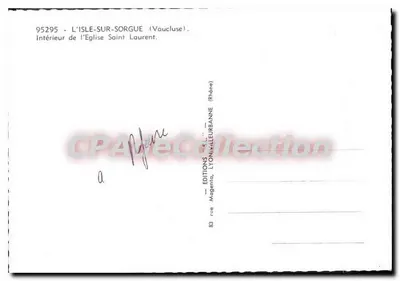 Bilhete postal moderno L'Isle Sur Sorgue Interior Da Igreja — Verso