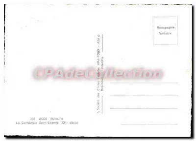 A Catedral São Etienne — Agde (Hérault) — Sociedade das Cartas Postais APA-POUX — Verso