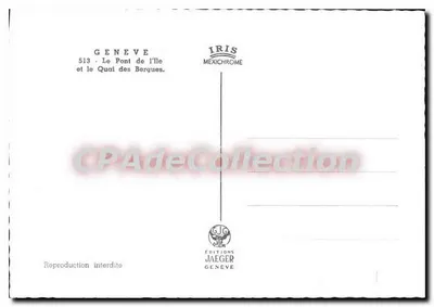 Ginebra — El Puente de la Isla y el Quai des Bergues — Ediciones Jaeger — Reverso