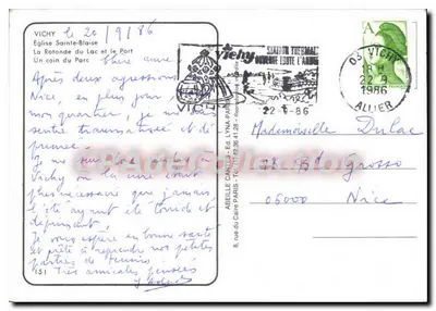 Vichy — Igreja de Santa Blaise, A Rotonda do Lago e o Porto — Editor: Abeille Cartes — Verso