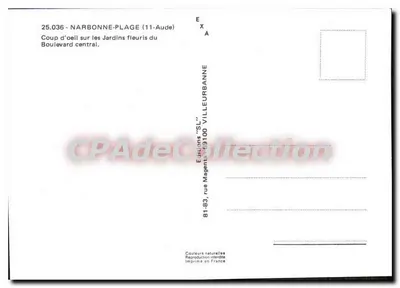 NARBONNE-PLAGE (11-Aude) — Widok na kwietne ogrody ulicy centralnej — Wydawnictwo 'SL' — Rewers