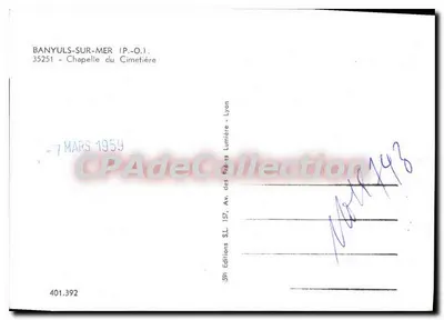Banyuls-sur-Mer — Capilla del Cementerio — Ediciones S.L. Lyon — Reverso