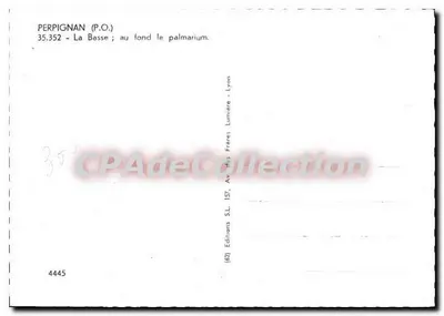 Perpignan — La Basse ; al fondo el palmarium — Ediciones S.L. Lyon — Reverso