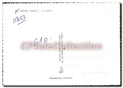 Beziers (Hérault) - O Claustro — Edições Schettler, Lucien — Verso